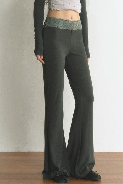 High-Waisted Lace Waistband Flared Pants