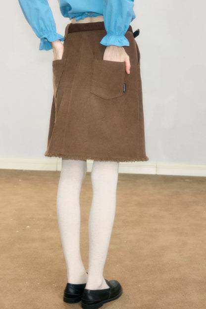 Brown Corduroy Mid-Length Skirt