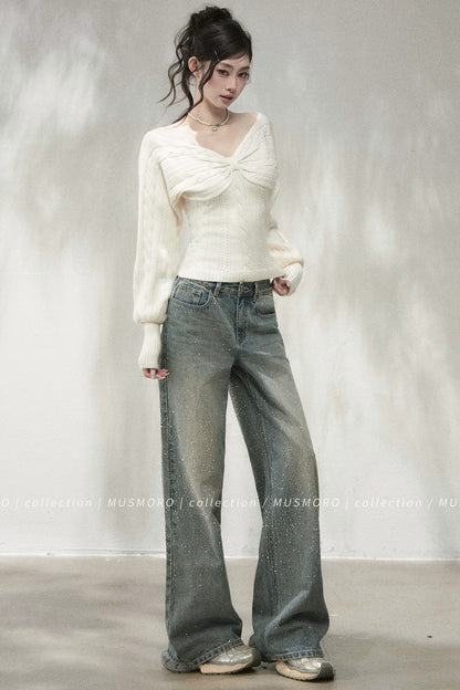 Three-Dimensional Two-Way Wear Off-Shoulder Sweater