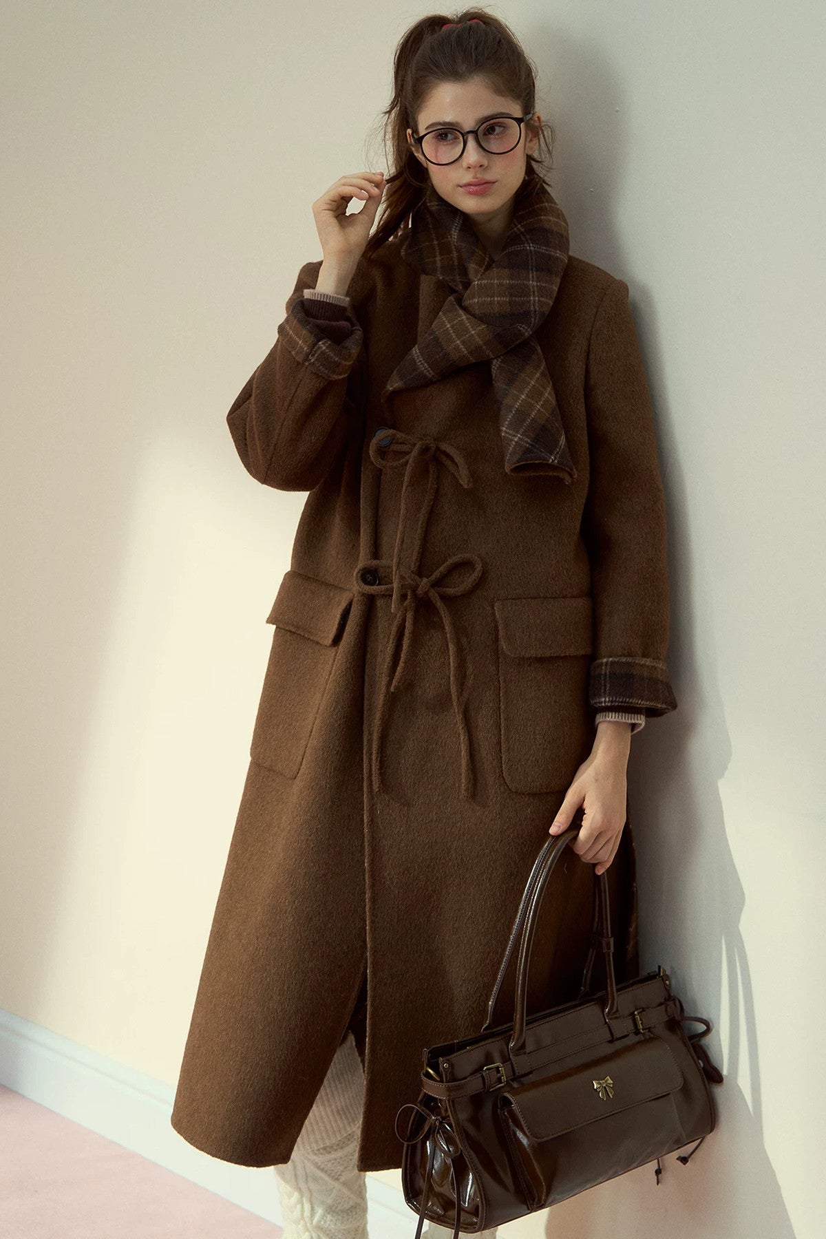 Brown Waxed Leather Shoulder Crossbody Tote Bag