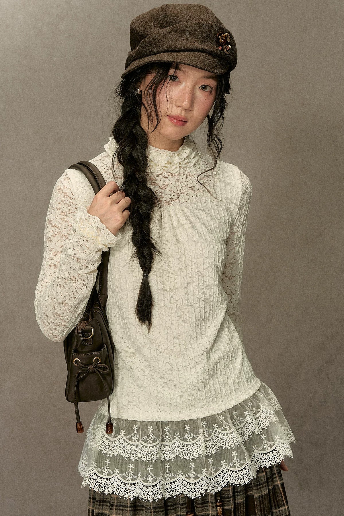 Lace French-Style Hollow-Out Base Shirt