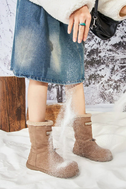 Fleece-Lined Flat Snow Boots