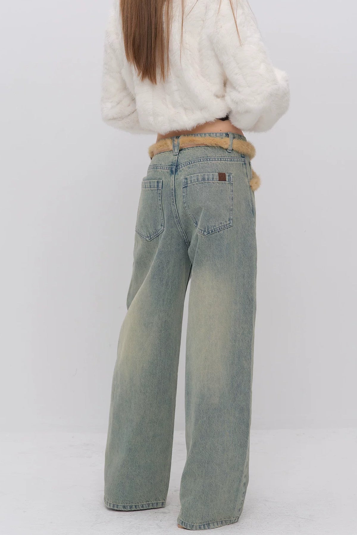 Fur Patch Wide-Leg Jeans