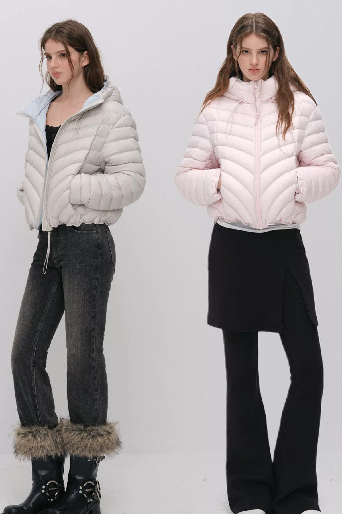 3D Quilted Drawstring Hooded Down Jacket