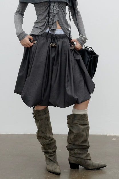 Double Waistband Pleated Bubble Lantern Skirt
