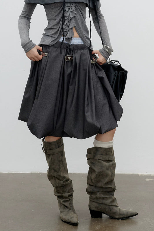 Double Waistband Pleated Bubble Lantern Skirt