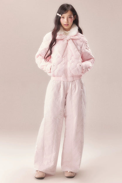Heart Embossed Bow Padded Jacket