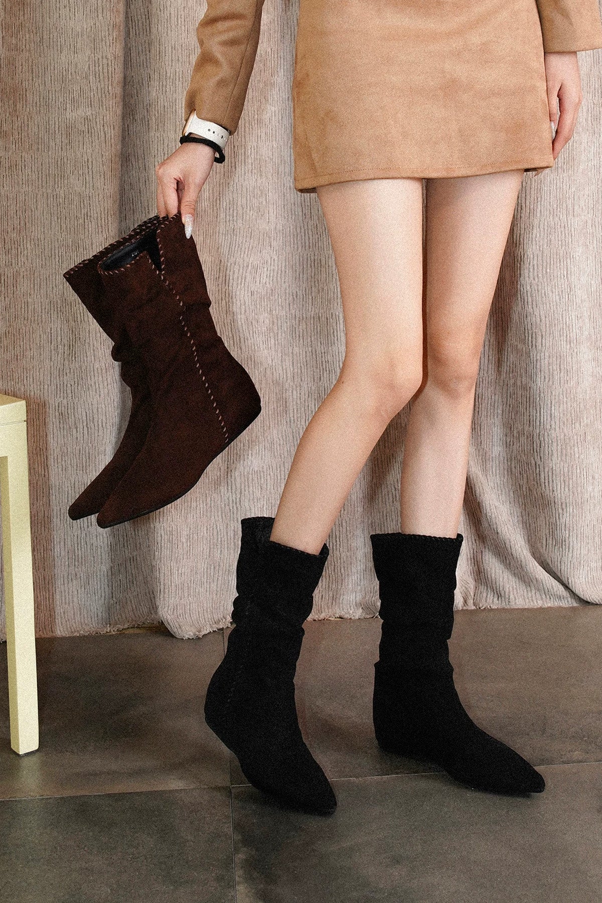 Retro Suede Western Mid-Calf Boots