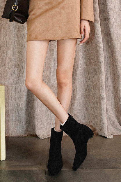 Chunky Heel Elastic Suede Ankle Boots
