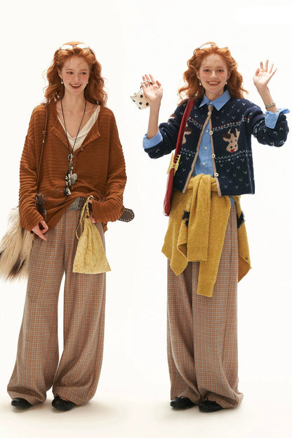 Retro Plaid Woolen Wide-Leg Pants