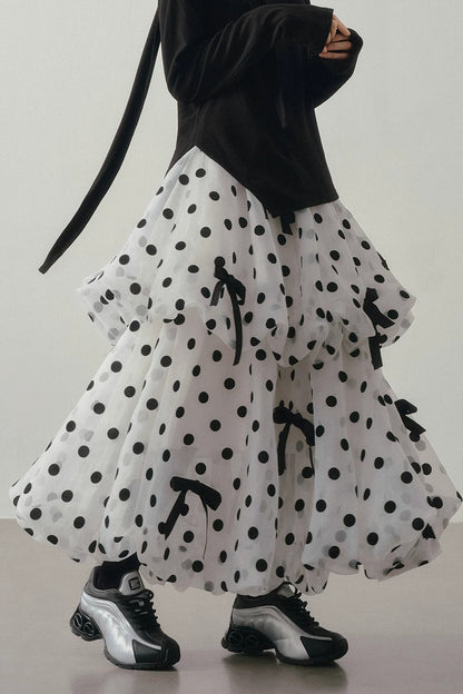 Polka Dot Tiered Bow Skirt