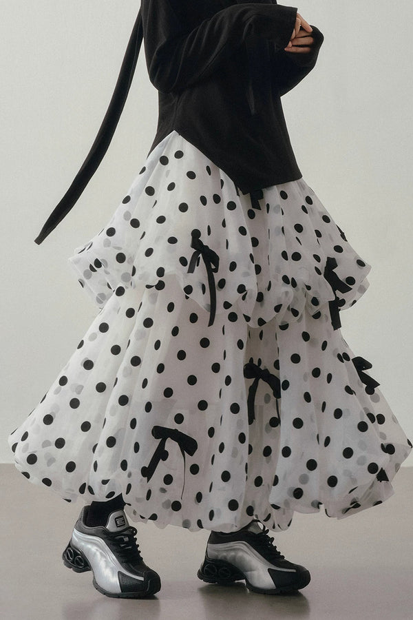 Polka Dot Tiered Bow Skirt