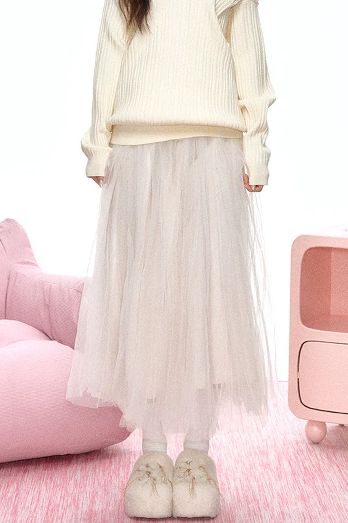 Multi-Layered Pleated Tulle Skirt