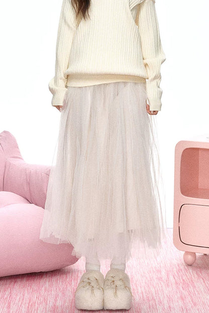 Multi-Layered Pleated Tulle Skirt