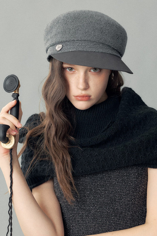 Asymmetrical Wide-Brimmed Leather Patchwork Newsboy Hat