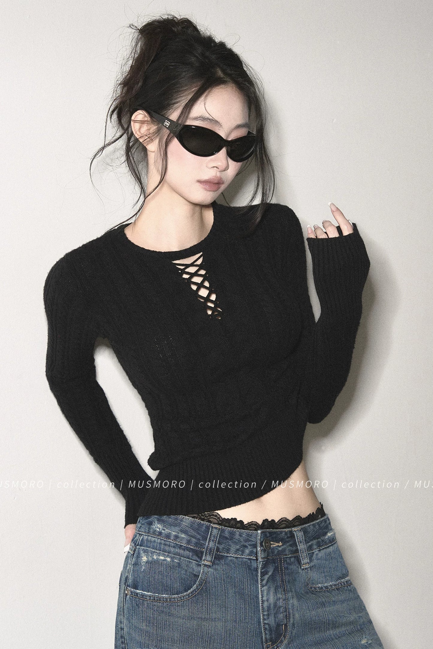 High-Stretch Lace-Up Knit Top