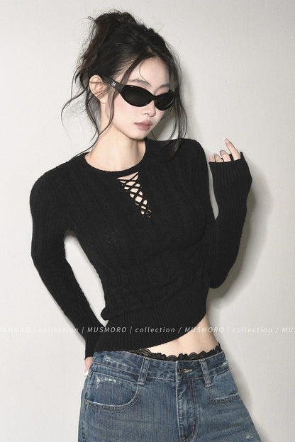 High-Stretch Lace-Up Knit Top