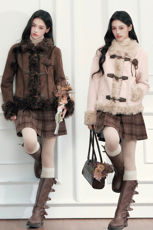 Warm Suede Faux Fur Toggle Jacket