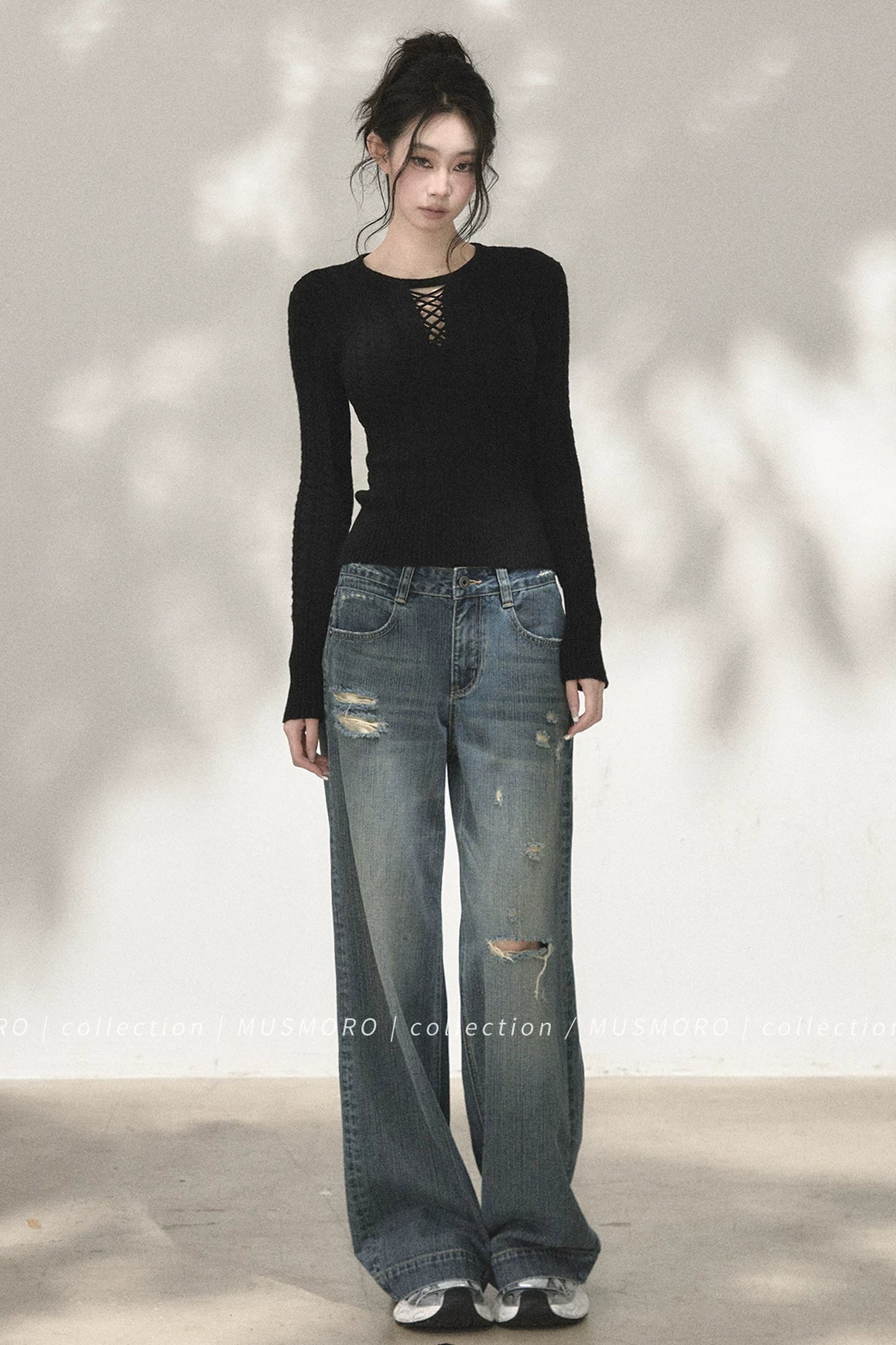 High-Stretch Lace-Up Knit Top