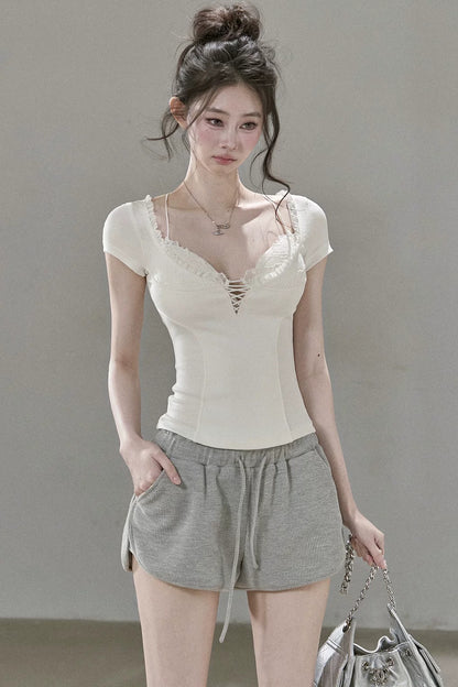 Ruffled Lace Trim Blouse