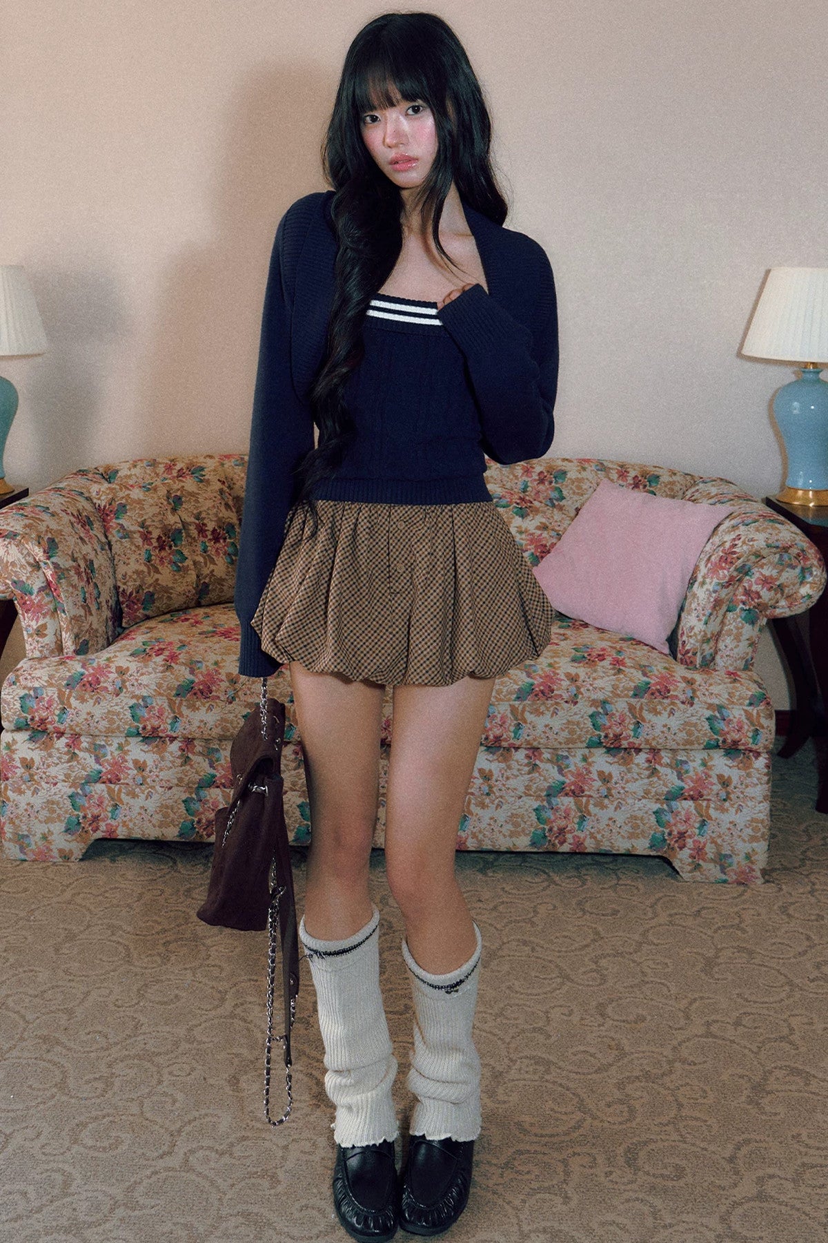 Striped Knit Camisole and Long-Sleeved Cardigan Set-Up