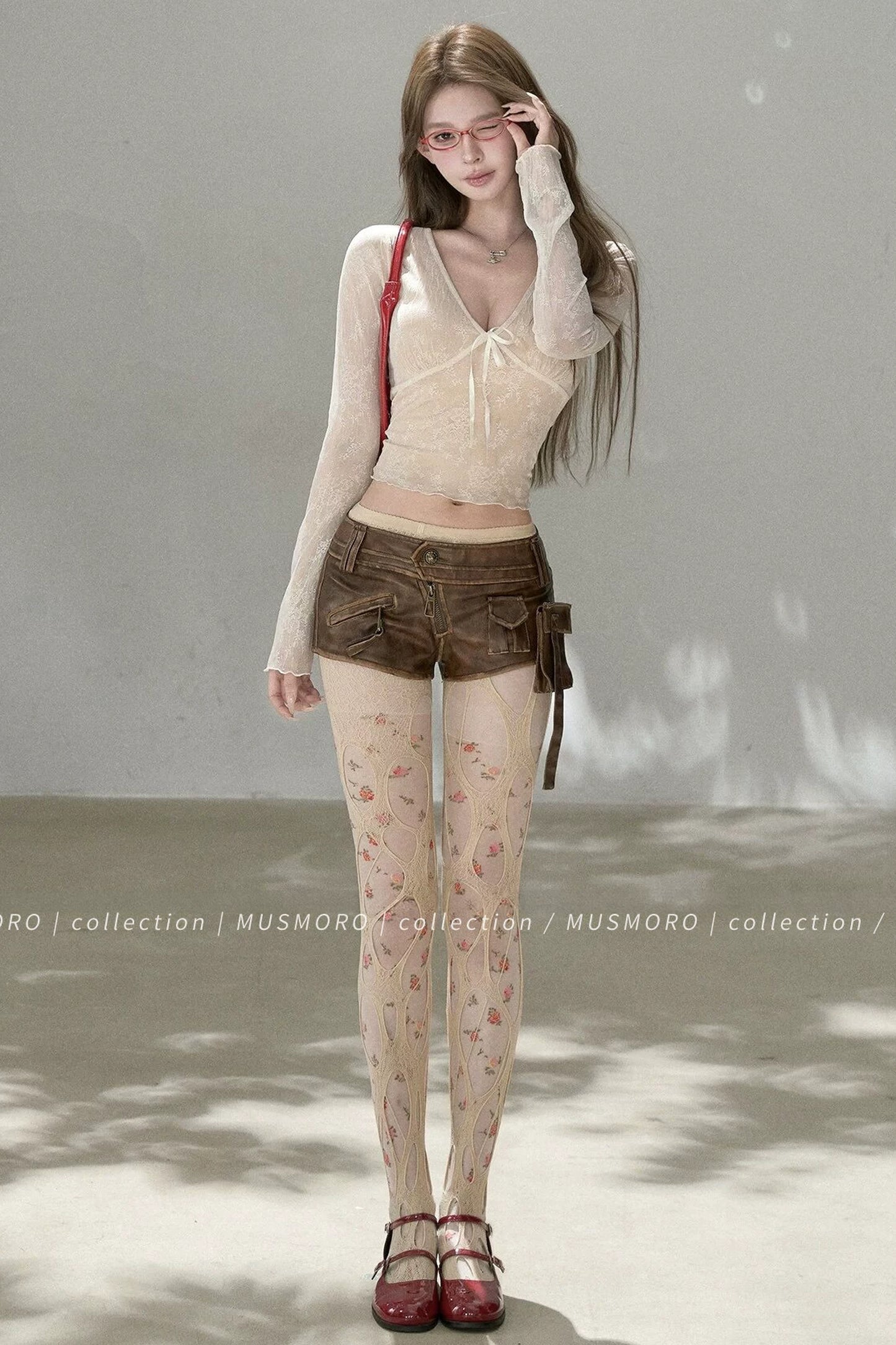 V-Neck Bow Tie Lace Top