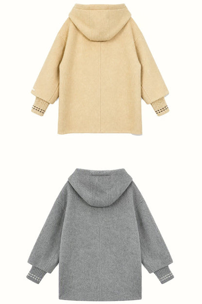 Hooded Horn Button Wool Coat