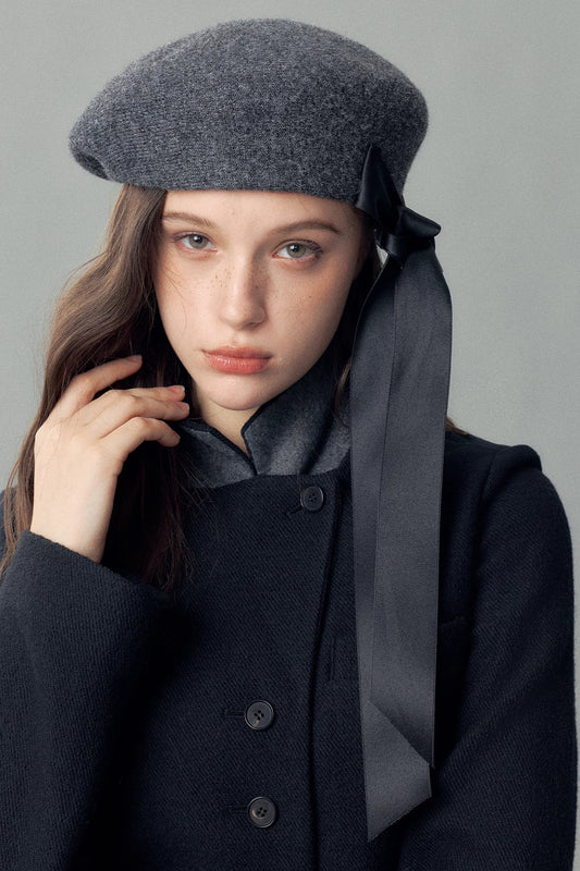 Handmade Lace-Up Slanted Wool Blend Beret