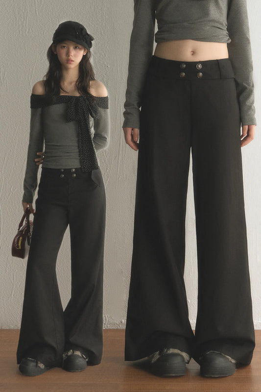Multi-Button High-Waisted Layered-Look Top and Pants Set-Up