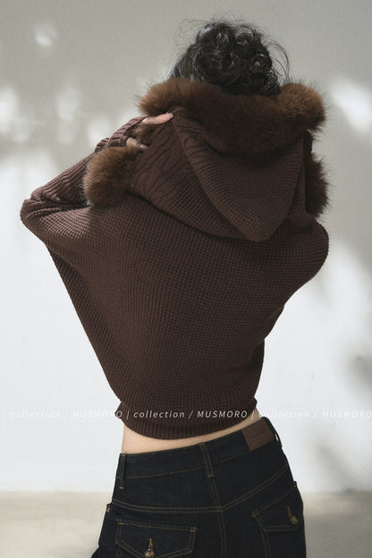 3D Twist Knit Hooded Cardigan