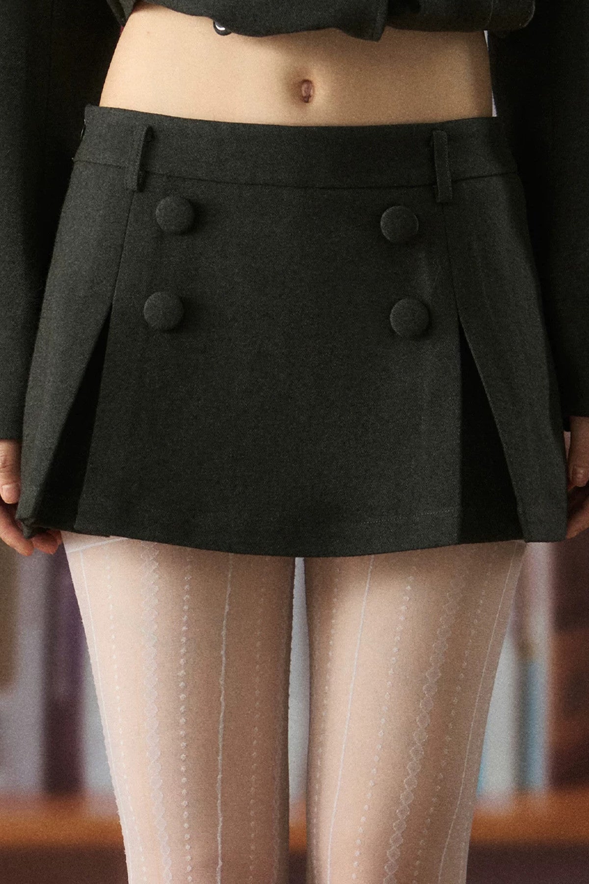 High-Waisted Double-Breasted A-Line Skirt