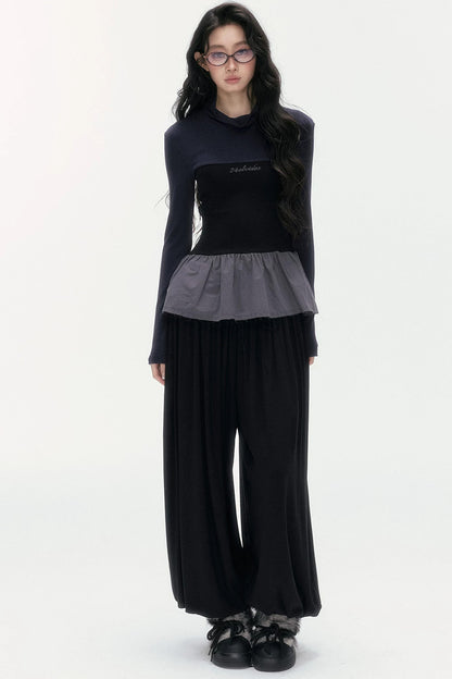 Tencel Wool Layered-Look Top and Lantern Pants Set-Up