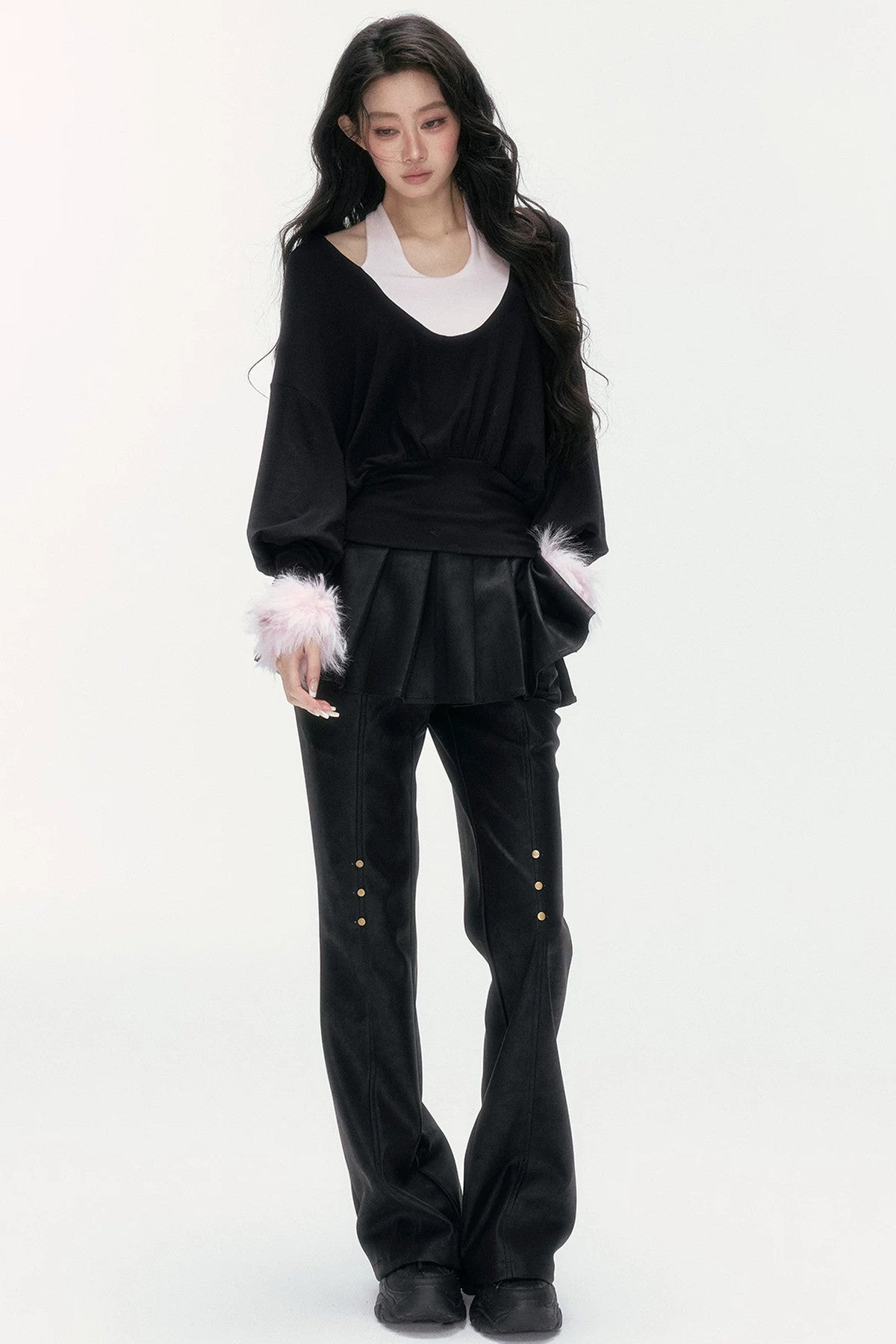Flared Pants With Detachable Skirt