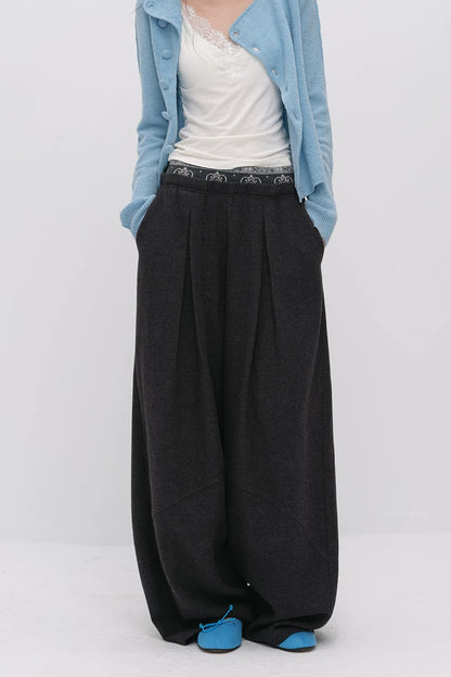 Wool Jacquard Wide-Leg Trousers