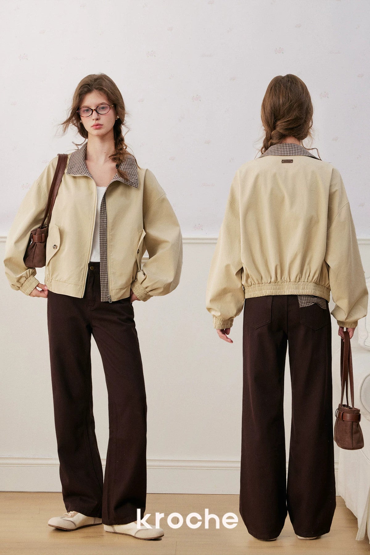 Mid-Waist Straight-Leg Plaid Bow Jeans