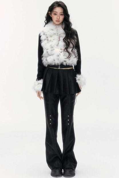 Little Silver Fox Faux Fur Knitted Jacket and Pants Set-Up