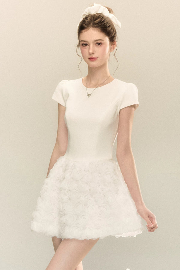 Patchwork 3D Floral A-Line Dress