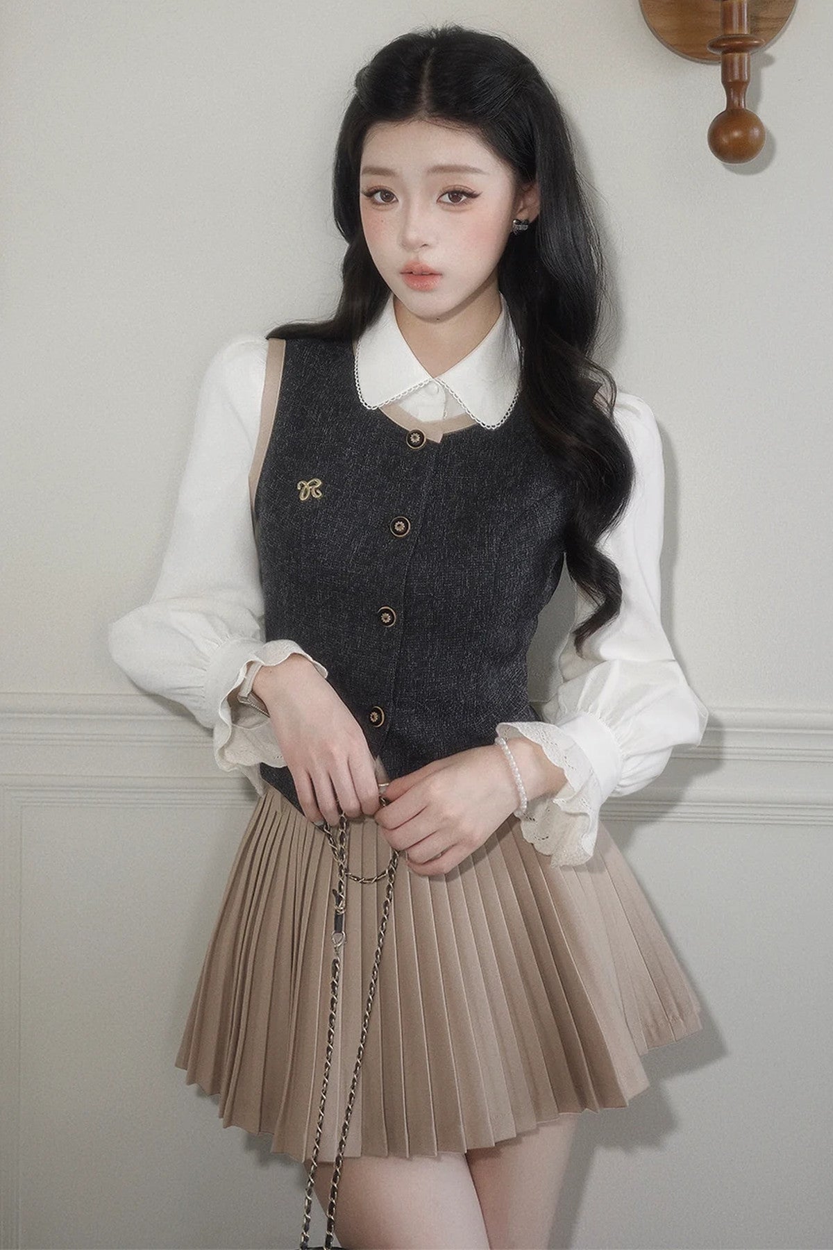 Impression Lapel Button Vest With Shirt  Set-Up