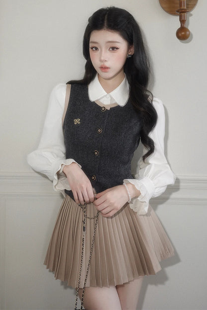 Impression Lapel Button Vest With Shirt  Set-Up