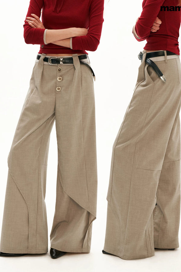 Linen Lyocell Spliced Waist Straight Pants