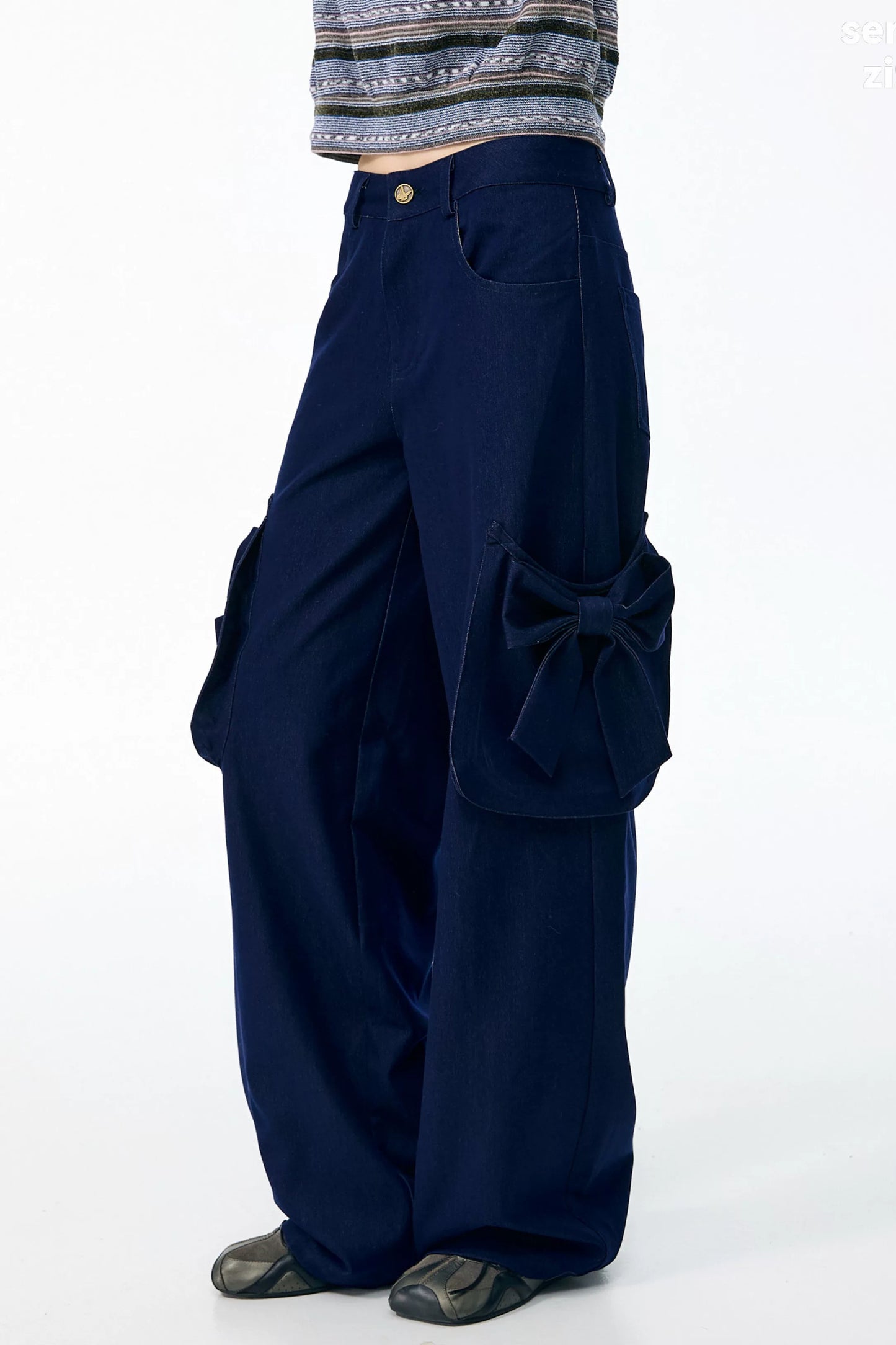 High-Waisted Bow Pocket Wide-Leg Pants