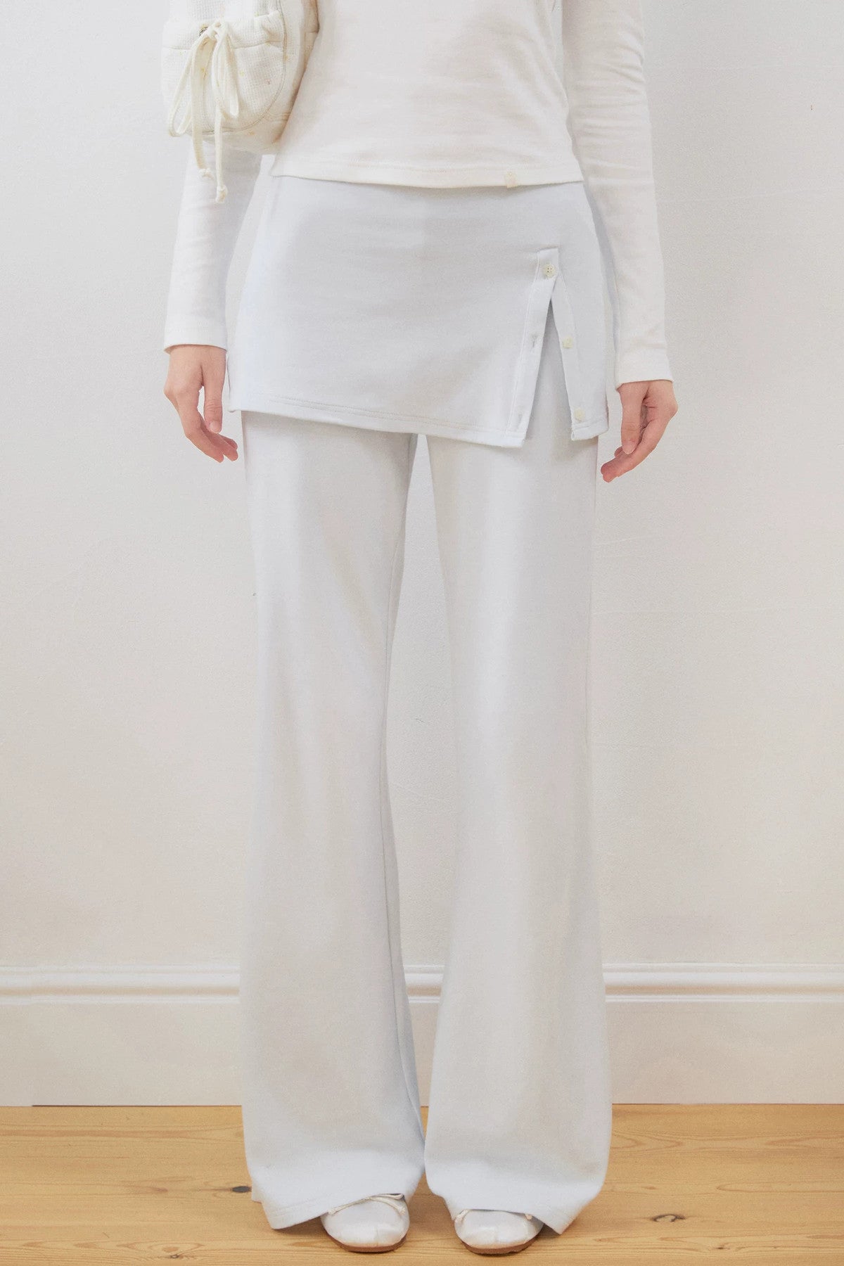 Layered-Look Slit Flared Pants