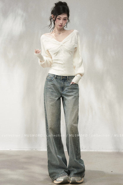 Three-Dimensional Two-Way Wear Off-Shoulder Sweater