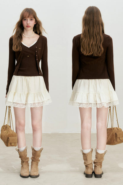 V-Neck Knit Cardigan And Vest Set-Up