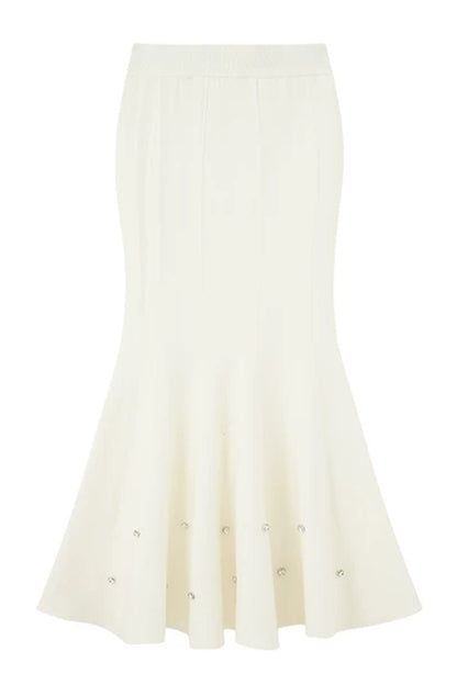 Diamond-Studded Knit Fishtail Skirt