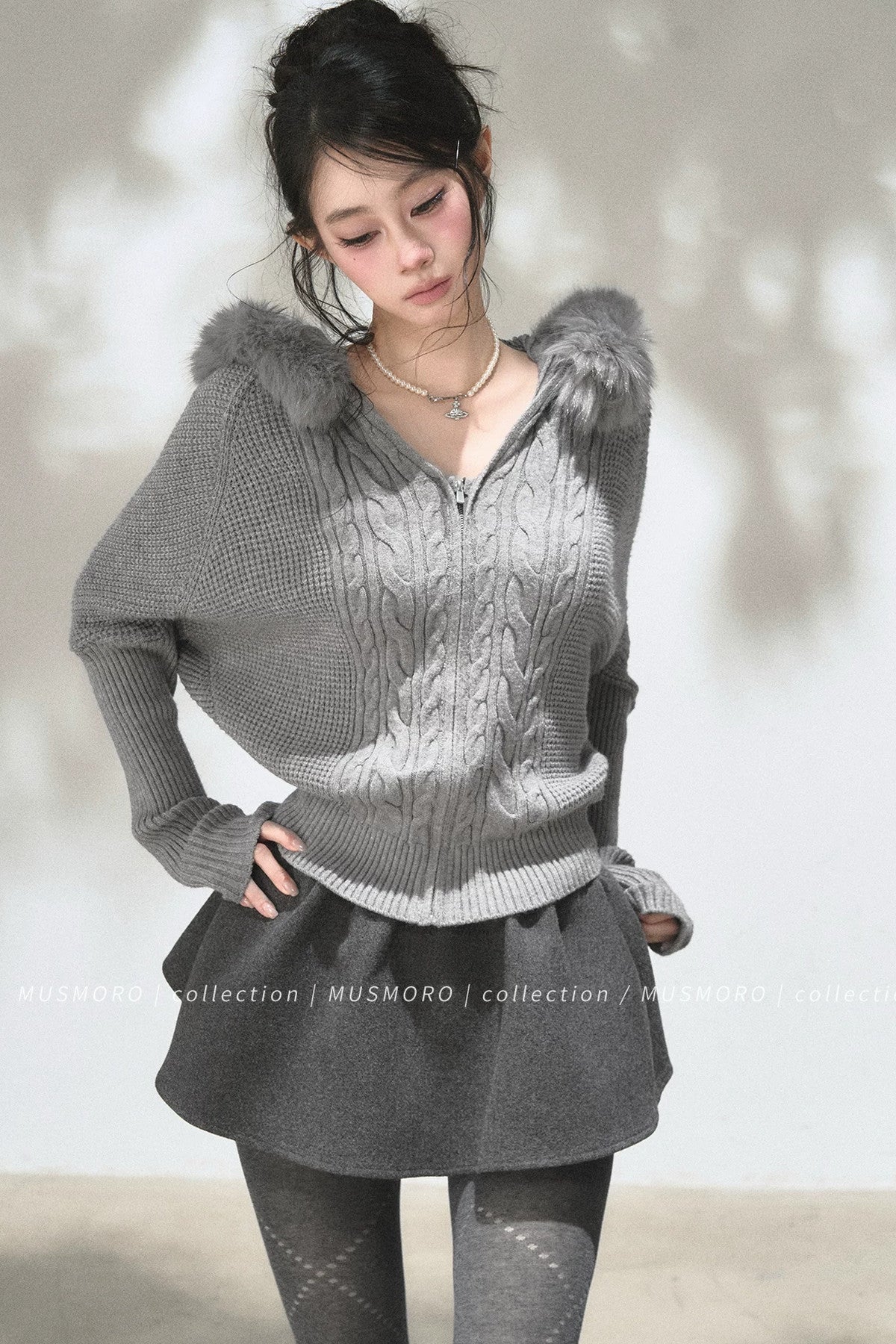 3D Twist Knit Hooded Cardigan