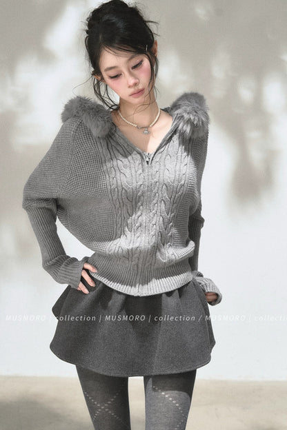 3D Twist Knit Hooded Cardigan