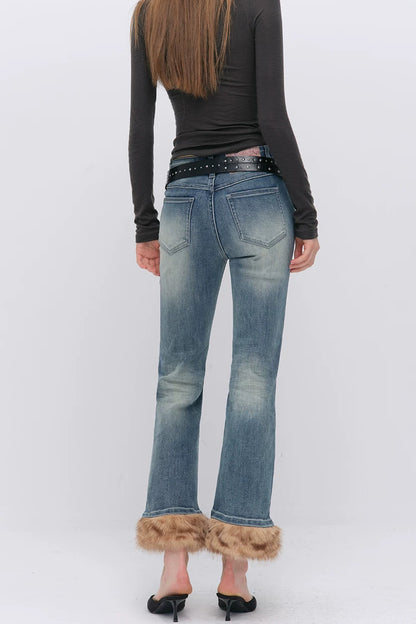 Detachable Frayed Hem Washed Flared Jeans