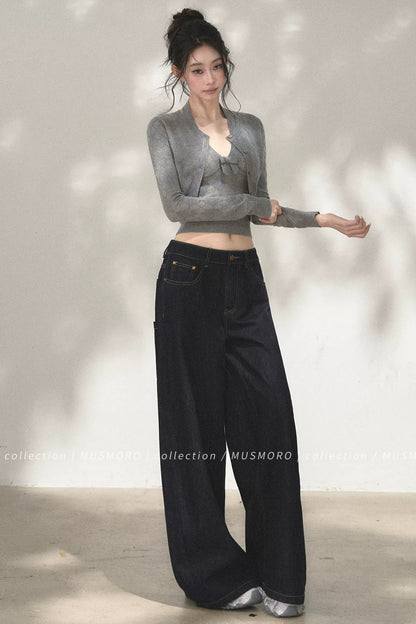 Grey Argyle Knit Cardigan With Camisole Set-Up