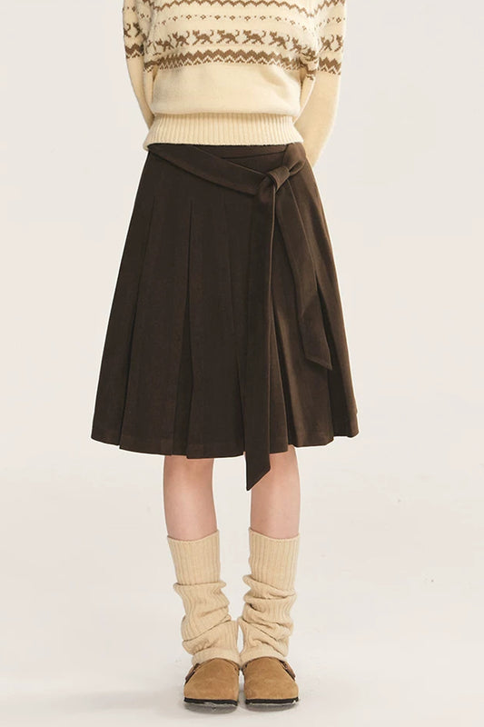 High-Waisted Woolen A-Line Umbrella Skirt